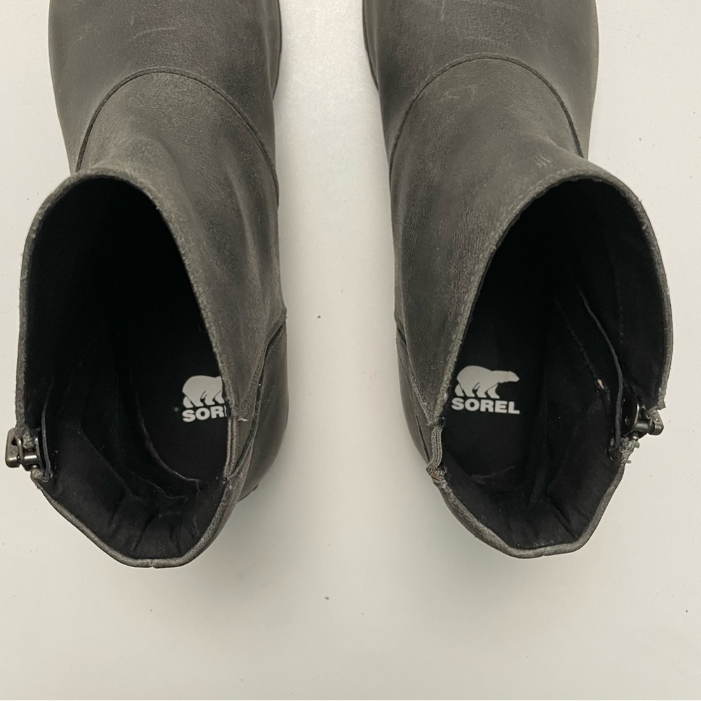 Sorel Boots Harlow Distressed Leather Waterproof Lug Sole Comfort Quarry Grey - Picture 8 of 15